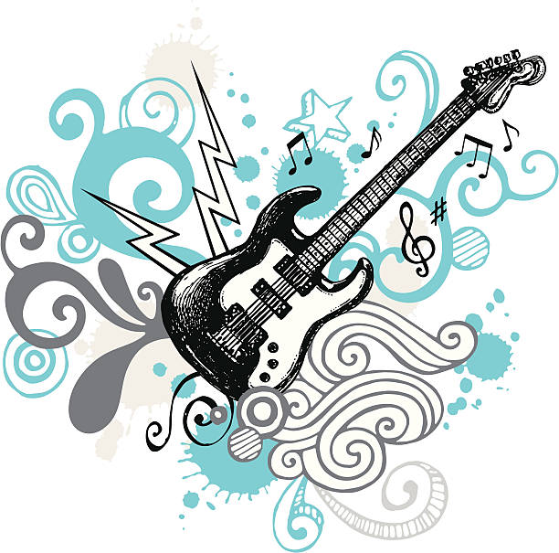 funky gitara design - gitara elektryczna ilustracje stock illustrations
