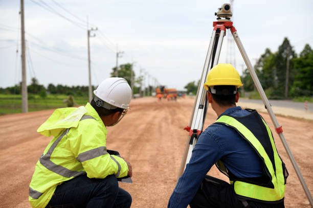 Surveyor Engineer, Highway Engineer, Road Construction Work. stock photo