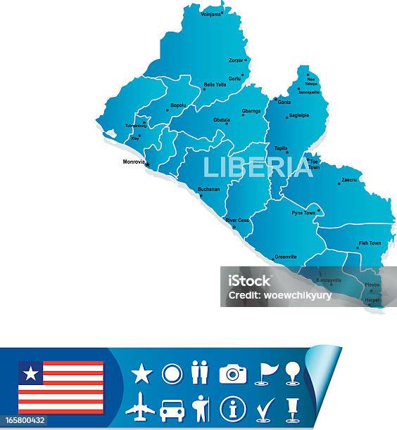 Либерия Карта — стоковая векторная графика и другие изображения на тему Карта - Карта, Либерия, Африка