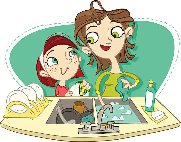 Vector illustration of Doin' Dishes