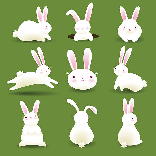 Bunnies on Grass EPS8 A collection of 9 white bunnies isolated on green "grass". rabbit stock illustrations