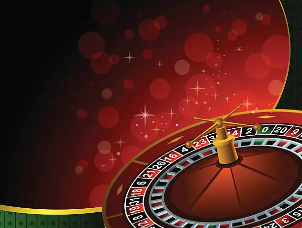 Vector illustration of Casino background with 3D roulette wheel