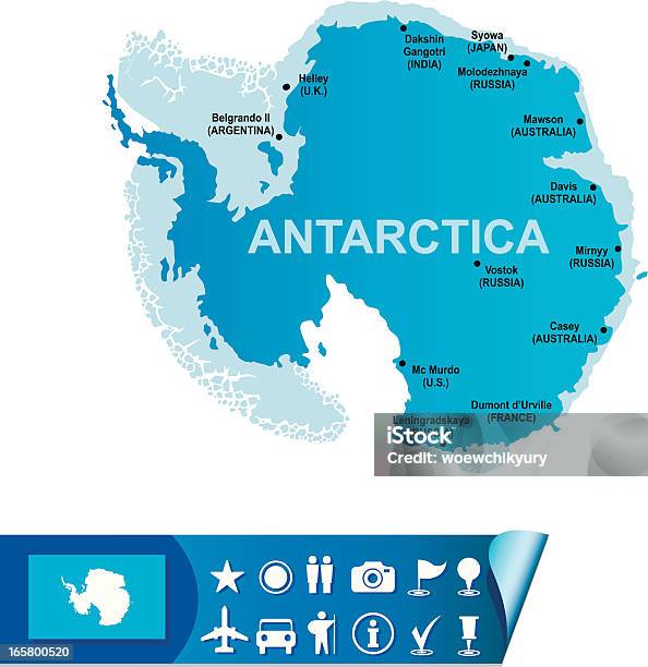 Ilustración de Antártida Mapa y más Vectores Libres de Derechos de Azul - Azul, Bandera, Contorno