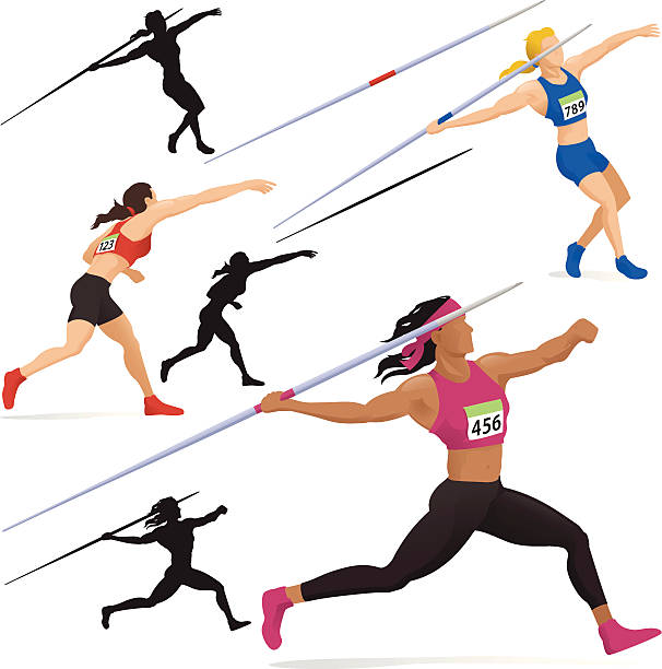 illustrazioni stock, clip art, cartoni animati e icone di tendenza di lancio del giavellotto femminile - javelin