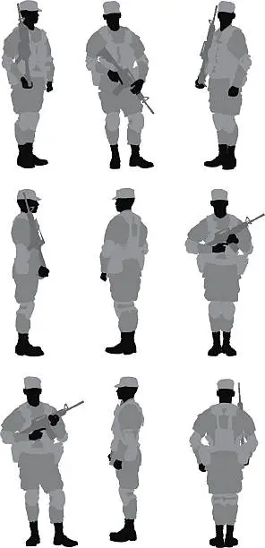 Vector illustration of Multiple images of an army soldier