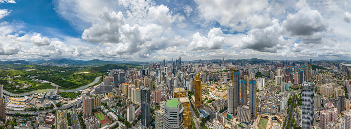 Aerial view of Skyline in Shenzhen city at daytime in China