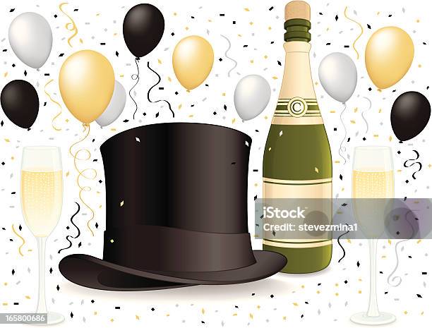 Высокая Шляпа Празднованиесчастливый Новый Год — стоковая векторная графика и другие изображения на тему Алкоголь - напиток - Алкоголь - напиток, Без людей, Бокал для шампанского