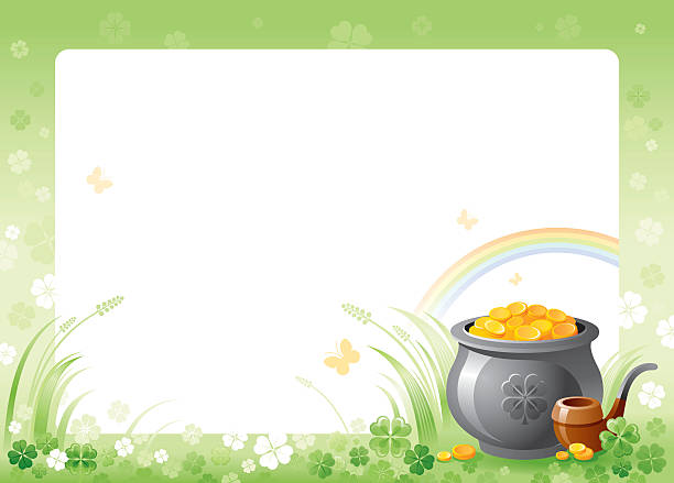 st. patrick's 프레임, 황금 - st patricks day pot of gold clover irish culture stock illustrations