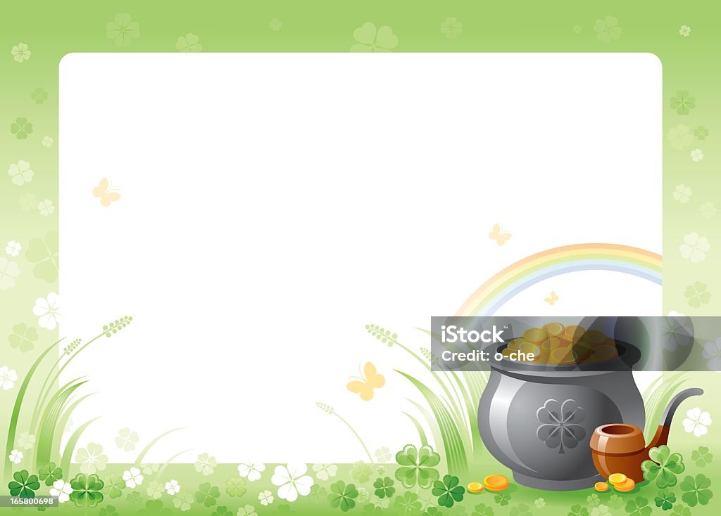St. Patrick's frame with pot of gold St. Patrick's frame with shamrock, butterflies, rainbow and pot of gold. CDR-11, AI CS-5. St. Patrick's Day stock vector