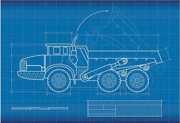 Vector illustration of Blueprint, dump truck