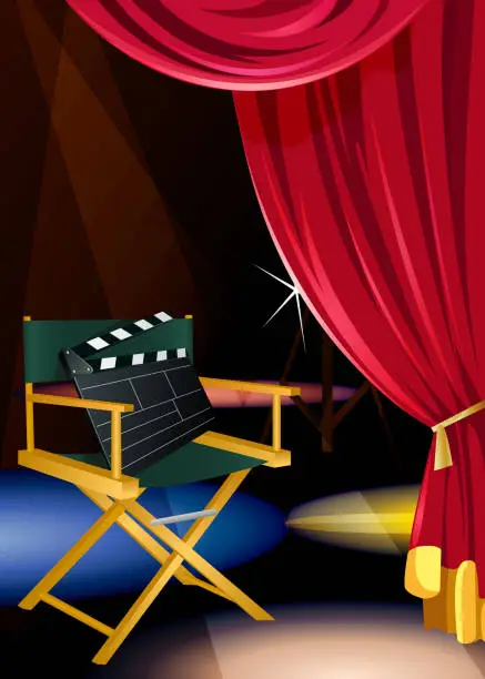 Vector illustration of Stage with Directors Chair and a curtain