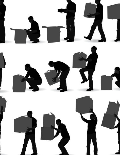 ilustrações de stock, clip art, desenhos animados e ícones de homem transporte caixas de cartão - studio shot white background action activity
