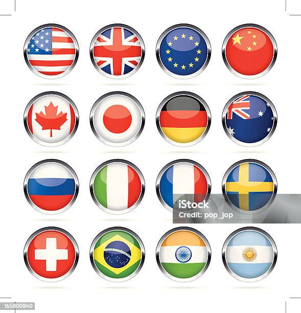 Chrome Round Most Popular Flag Icons Stock Illustration - Download Image Now - National Flag, Circle, Chrome