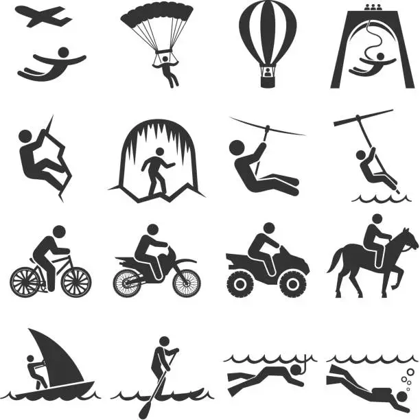 Vector illustration of Black-and-white adventure travel icon set