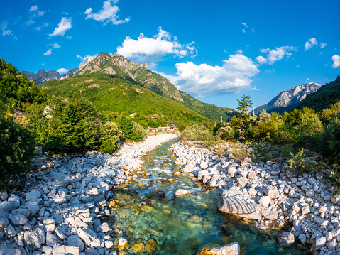 Beautiful Valbona river valley in summer, Theth national park, Albanian Alps, Albania