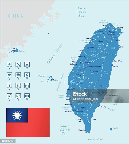 Carte De Taiwanmembres Villes Drapeau Et Navigation Icônes Vecteurs libres de droits et plus d'images vectorielles de Carte