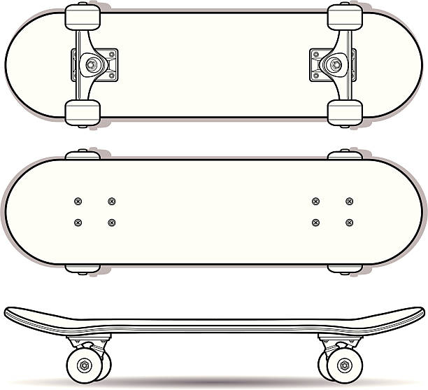 스케이트보드 외형선 - skateboard stock illustrations