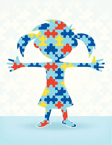 Autism Puzzle Girl vector art illustration