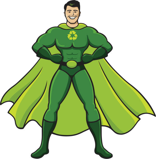 ilustrações, clipart, desenhos animados e ícones de verde super herói - recycling green environment superhero