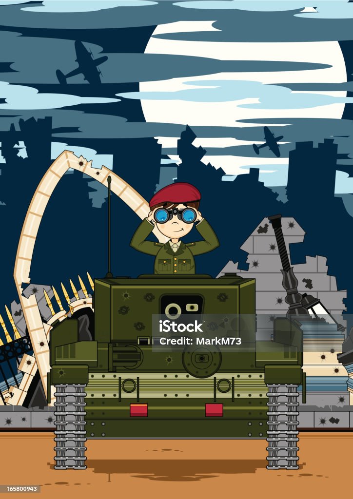 Soldier i zbiornik w Ruiny miasta - Grafika wektorowa royalty-free (Armia)