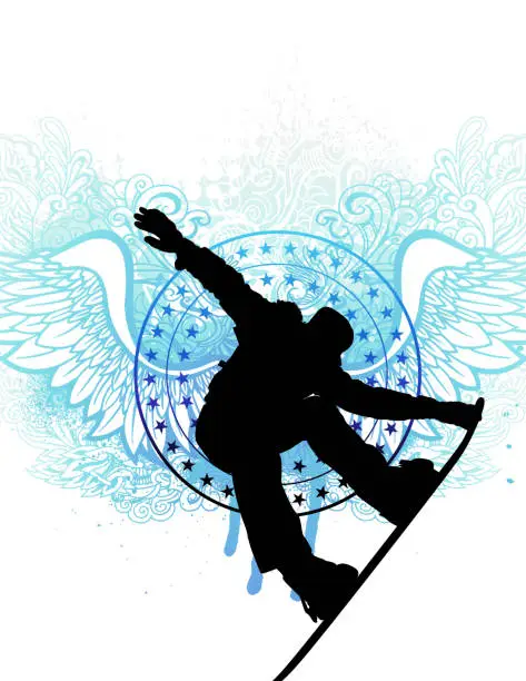 Vector illustration of Snowboarder and Wings