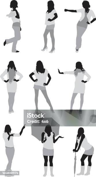 Multiple Images Of Women In Different Action Stock Illustration - Download Image Now - Women, Leaning, Only Women