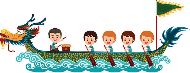 ilustrações, clipart, desenhos animados e ícones de festival de corrida de barcos dragão chinês com homem equipe - dragon chinese dragon china chinese ethnicity
