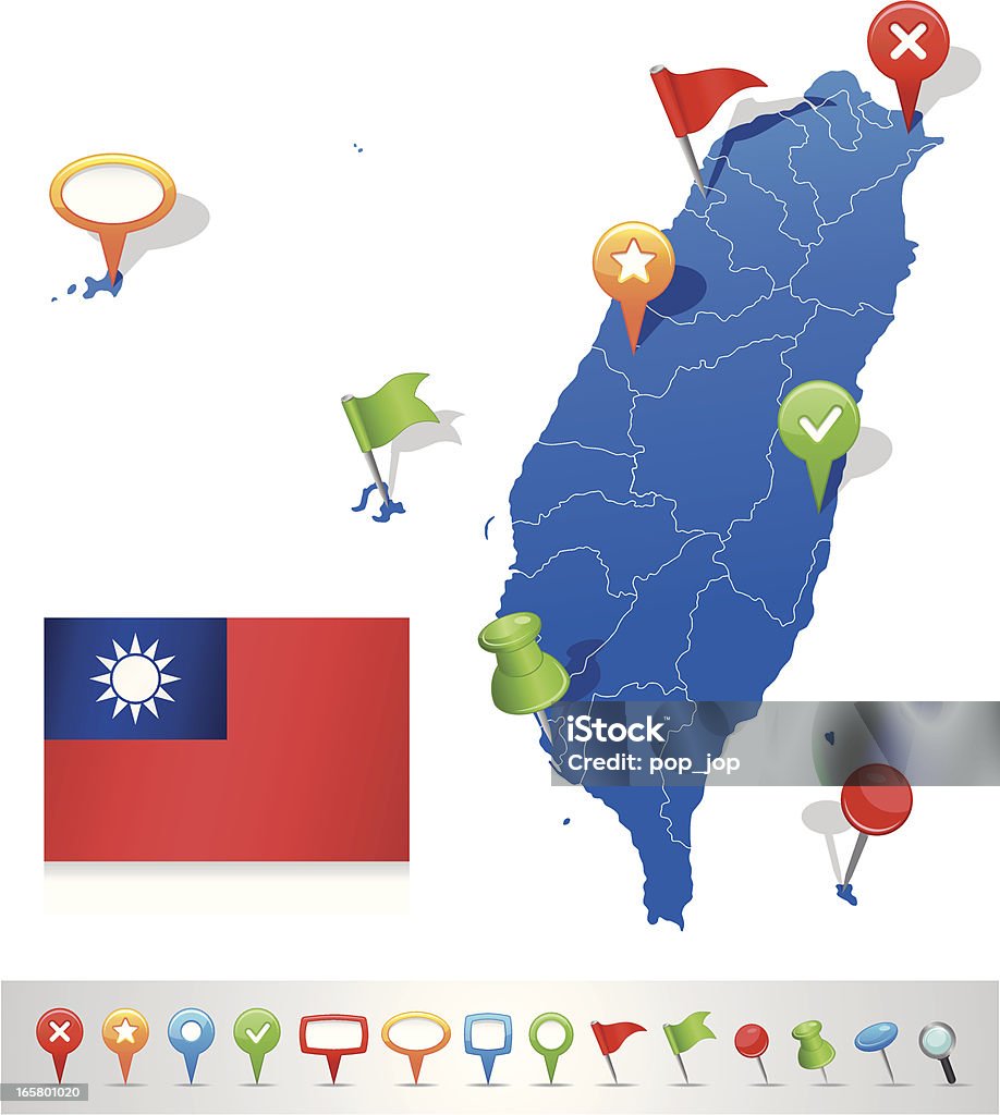 Mapa de Taiwan com ícones de navegação - Vetor de Azul royalty-free