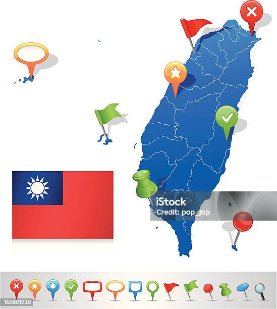 Vetores de Mapa De Taiwan Com Ícones De Navegação e mais imagens de Azul - Azul, Bandeira, Bandeira de Taiwan