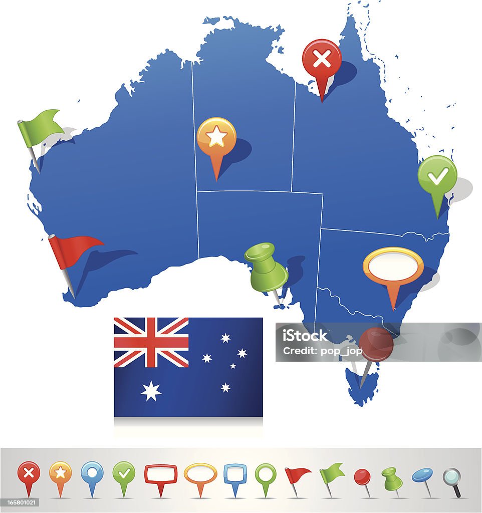 Mapa da Austrália com ícones de navegação - Vetor de Adelaide royalty-free
