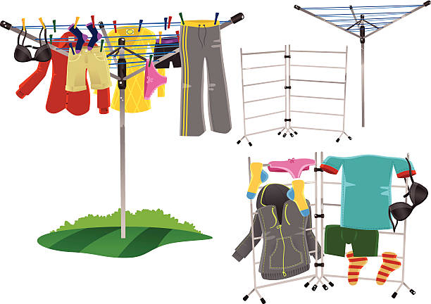 ilustrações, clipart, desenhos animados e ícones de rotary seco e roupas cavalo - laundry clothing clothesline hanging