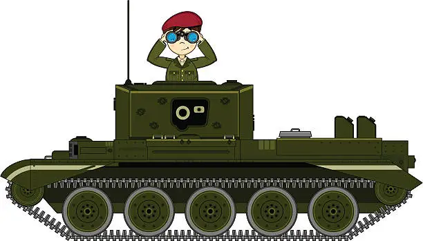 Vector illustration of British Soldier in Tank with Binoculars