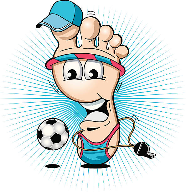 ilustrações de stock, clip art, desenhos animados e ícones de mulher desportiva pé brincando com uma bola de futebol americano - human foot sport human eye ball