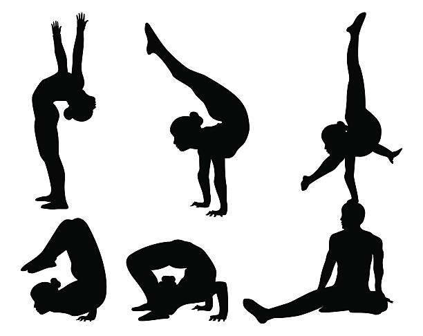ilustrações de stock, clip art, desenhos animados e ícones de acrobata silhueta coleção - white background yoga exercising women