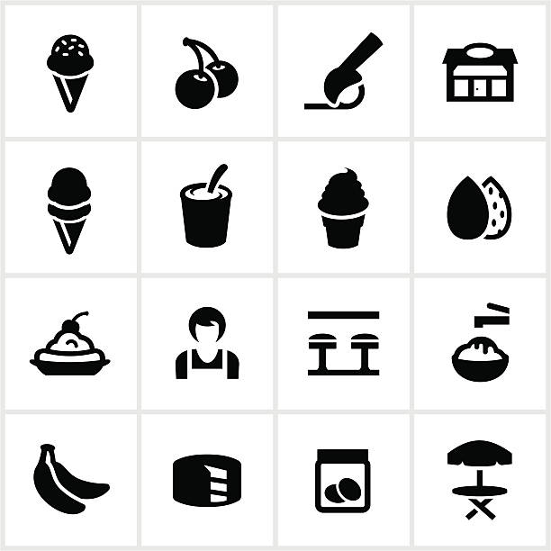 Ice Cream Shop Icons Ice cream shop related icons. All white strokes/shapes are cut from the icons and merged allowing the background to show though. banana seat stock illustrations