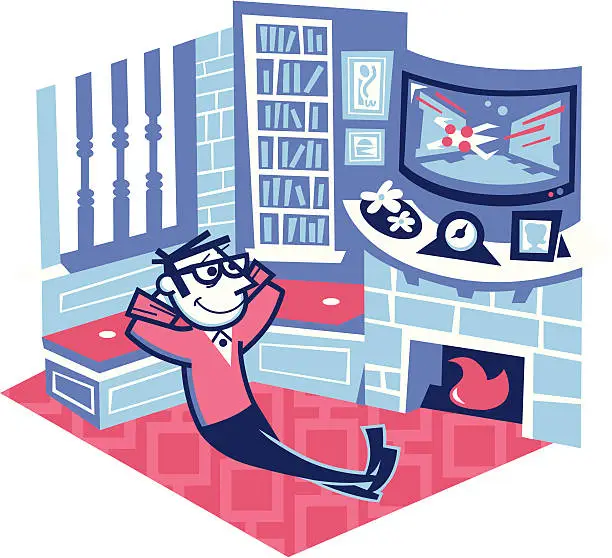 Vector illustration of man watching a movie at home