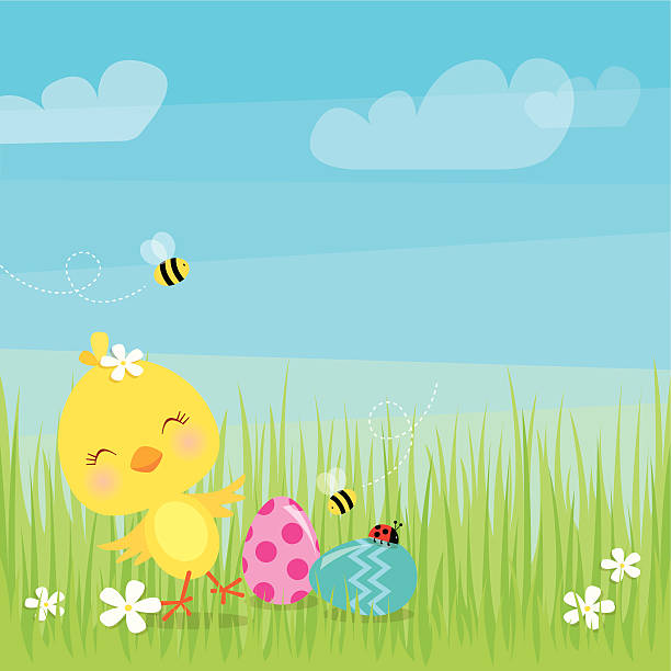 Dancing Easter chick vector art illustration