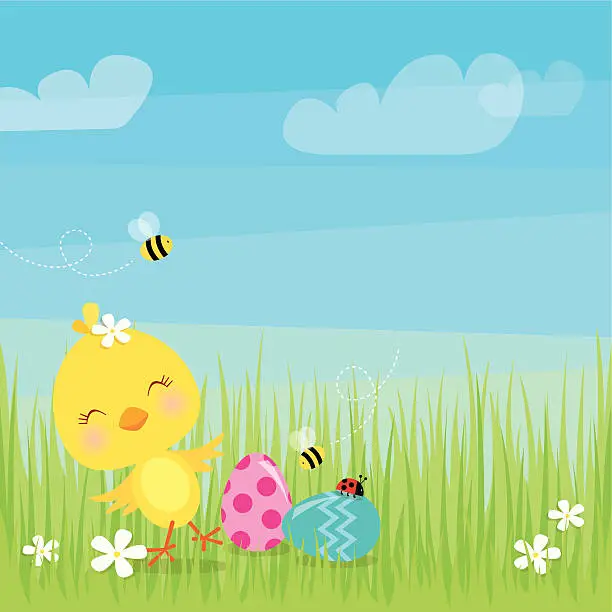 Vector illustration of Dancing Easter chick