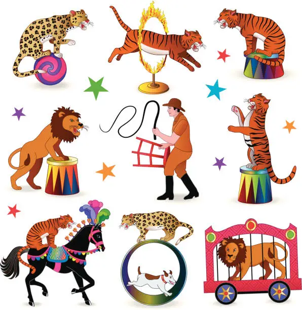 Vector illustration of lion tamer circus act