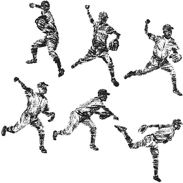 baseball dzban - playing baseball white background action stock illustrations