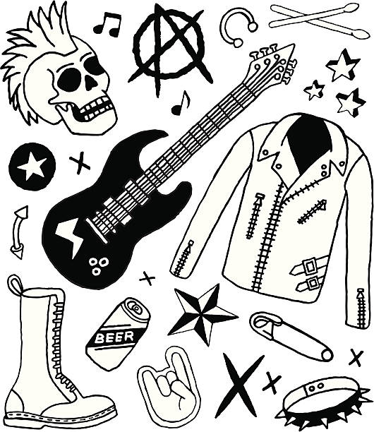 punk rock und kritzeleien - punker stock-grafiken, -clipart, -cartoons und -symbole