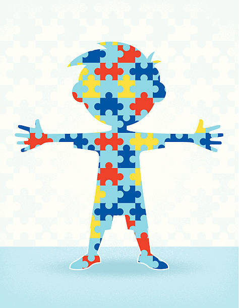 ilustrações de stock, clip art, desenhos animados e ícones de autismo menino de'puzzle' - jigsaw puzzle solution one person people