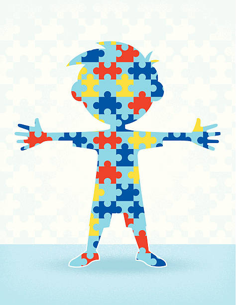 Autism Puzzle Boy vector art illustration