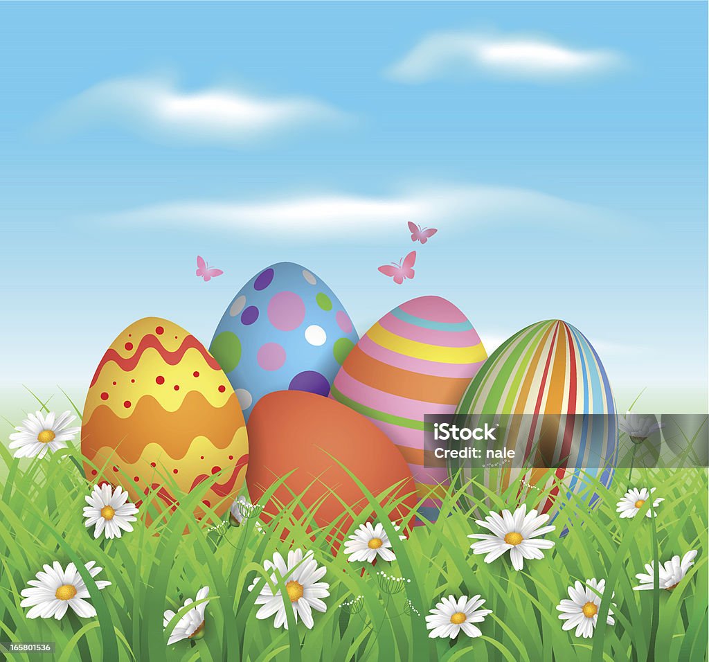 Colorful easter eggs in grass und Blumen - Lizenzfrei Gras Vektorgrafik