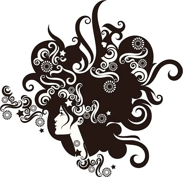Vector illustration of Woman with curly hair.