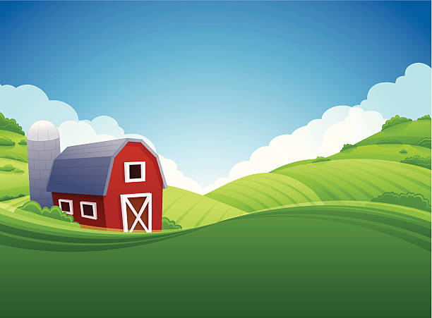 Farm Background Red barn farm background. Very detailed background with copy space. farm stock illustrations
