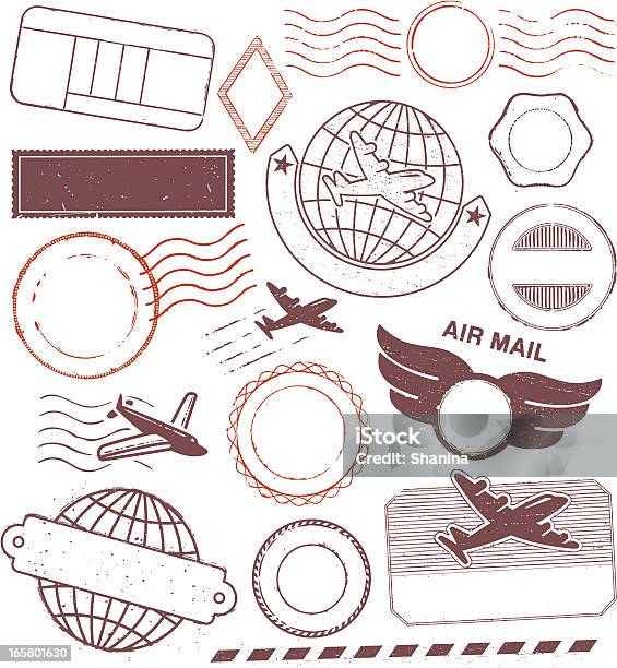 빈티지 우편 고무 스탬프 및 봉인물을 항공우편에 대한 스톡 벡터 아트 및 기타 이미지 - 항공우편, 봉투, 고무도장