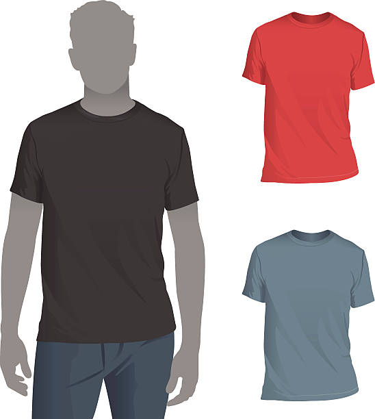 męski t-shirt z okrągłym wycięciem pod szyją mockup szablon - short sleeved illustrations stock illustrations