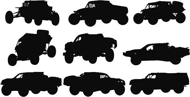 Vector illustration of Collection of offroad racing trucks