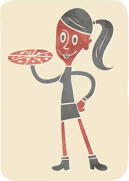Vector illustration of Lady with a pizza
